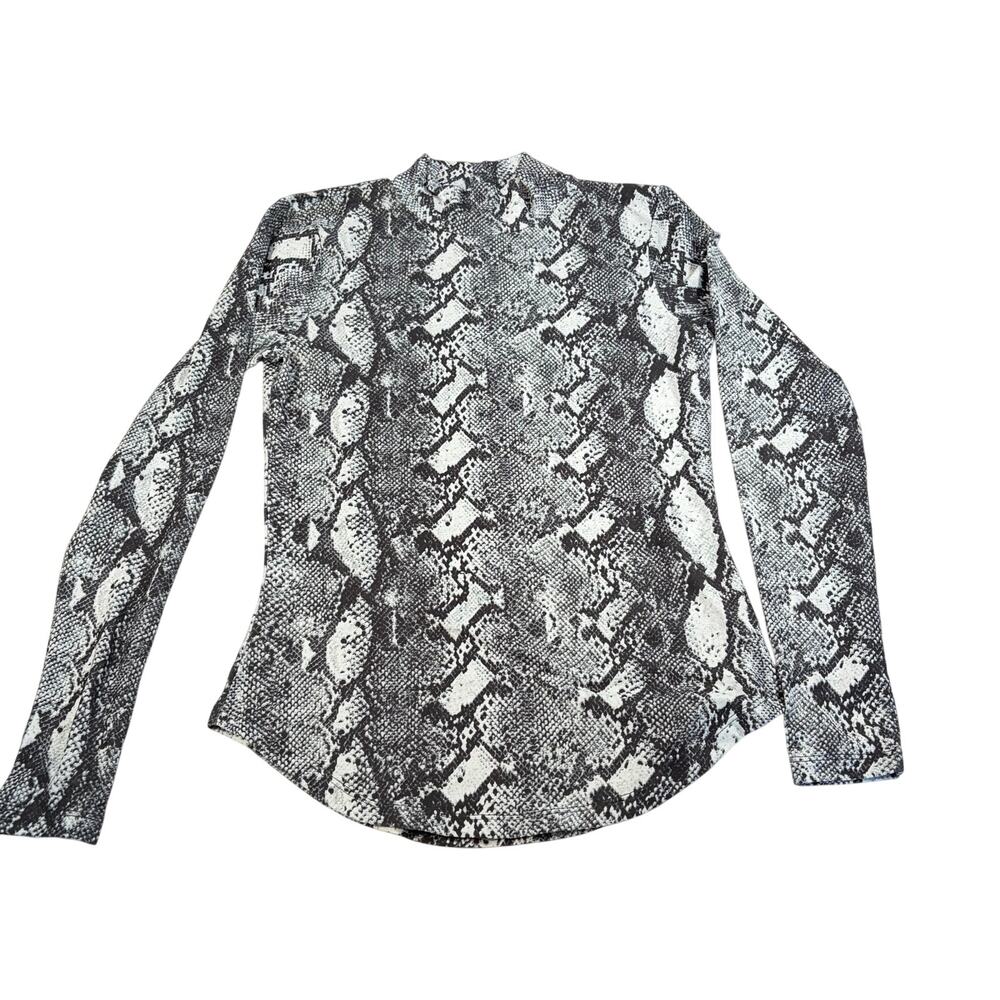 French Connection womens snake skin print mock neck black gray top.  Size M